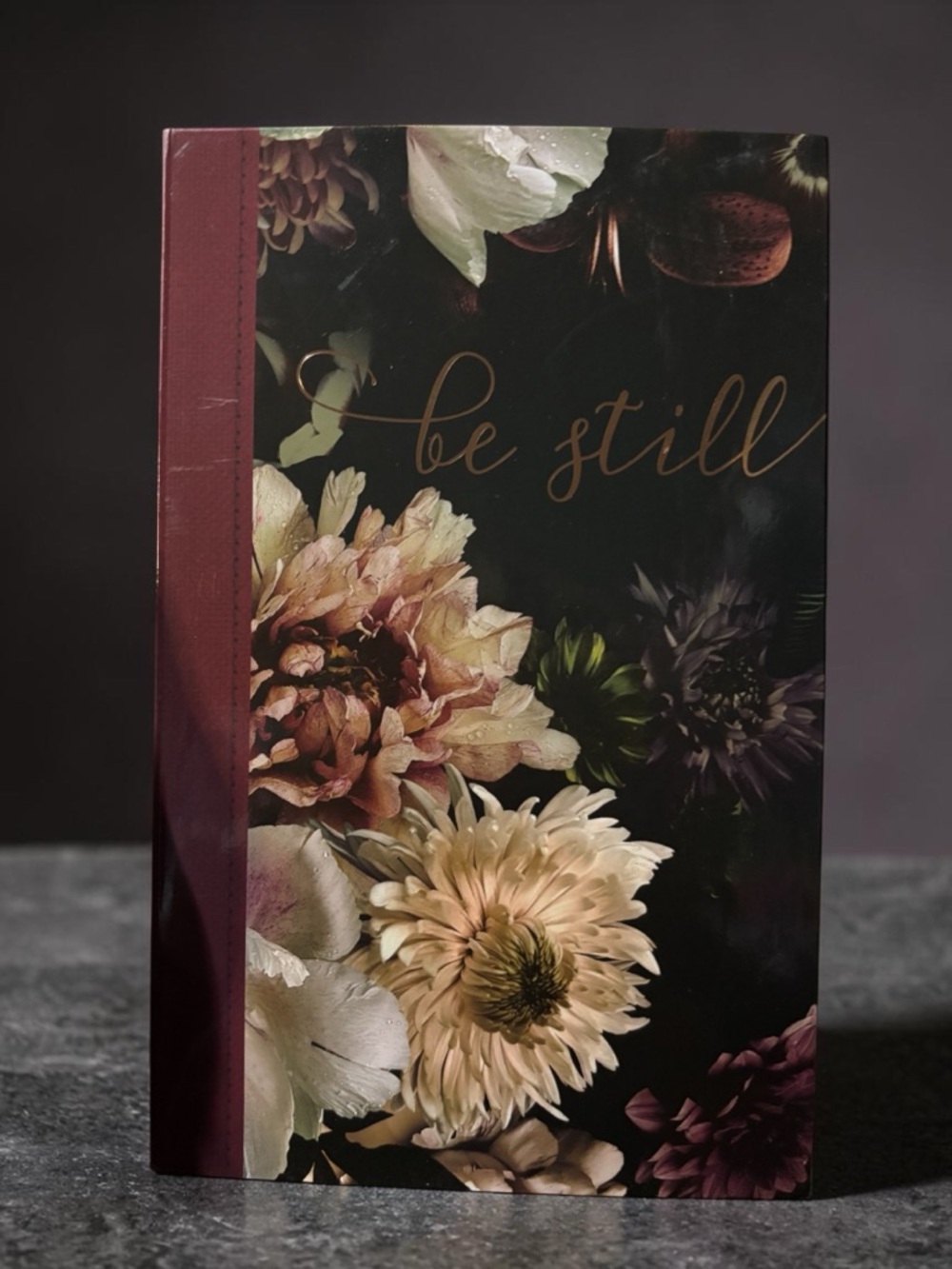 Be Still Floral Hardcover Journal - Dark Floral with Burgundy Spine NWOT